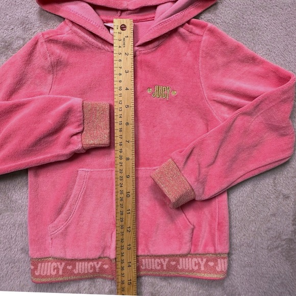 Juicy Couture Girls Size S Pink Terry Hoodie Gold‎ Sparkle Trim Y2K  Glam - Picture 5 of 10